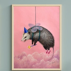 Cute Fairy God Possum Art - Downloadable Fine Art Print/Poster - Original Watercolor by Feral Felicitations
