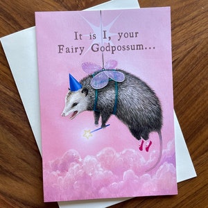 The Fairy God Possum Happy Birthday Greeting Card - Original Art by Feral Felicitations