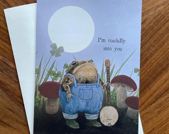 Greeting Card with cute banjo playing Toad - Original Art by Feral Felicitations