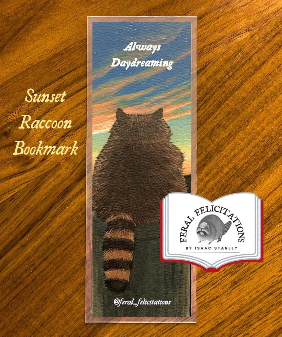 Sunset Raccoon Laminated Bookmark - Etsy