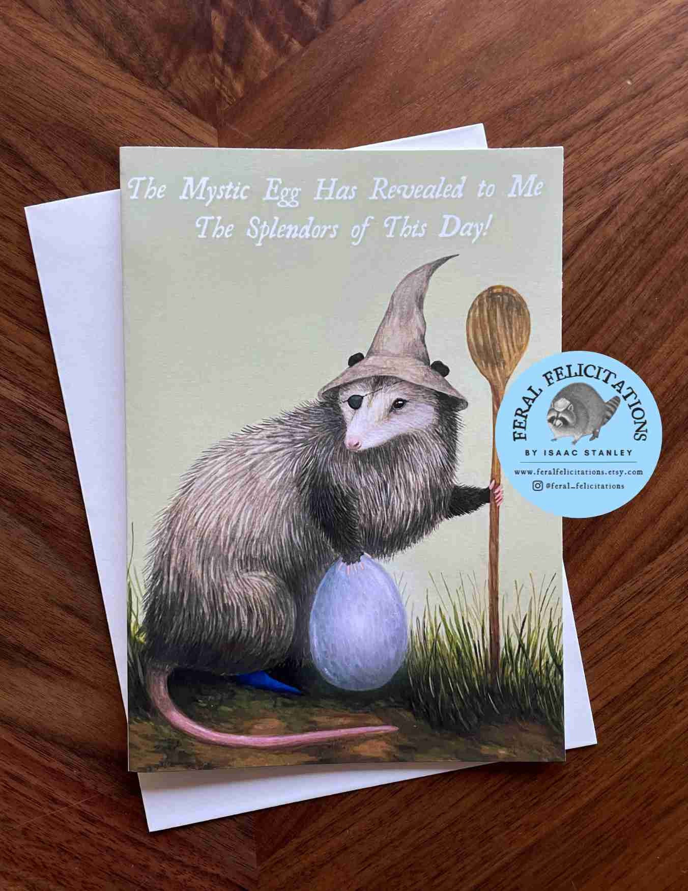 Wizard Possum Happy Birthday Greeting Card - Original Art by Feral Felicitations
