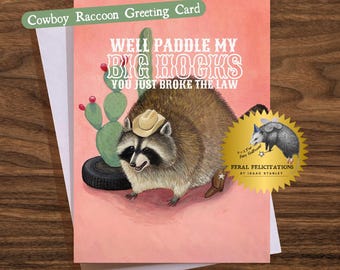 Raccoon Cowboy Romantic Greeting Card