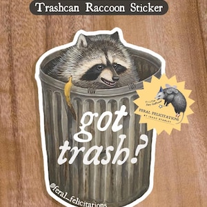 Raccoon in Trashcan "Got Trash" Sticker Decal