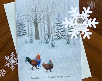 Merry Christmas Chicken Holiday greeting Card - Original Art By Feral Felicitations