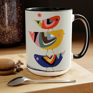 Taza para amantes de las aves, regalo para observadores de aves, regalo para amantes de la naturaleza, regalo para mamá, regalo para amantes de las aves, aves ilustradas, similar a las garzas. imagen 5