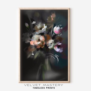 Moody Surreal Botanical Wall Art Print / Pintura floral oscura Arte botánico renacentista abstracto / 1F 027