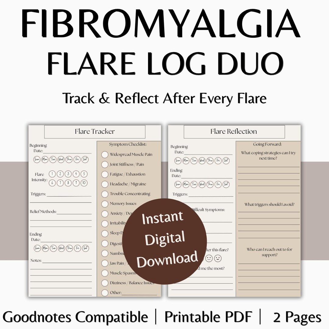 Flared Log Fibromyalgia Flare Log Duo | 2-page Flare Tracker & Reflection Journal ...