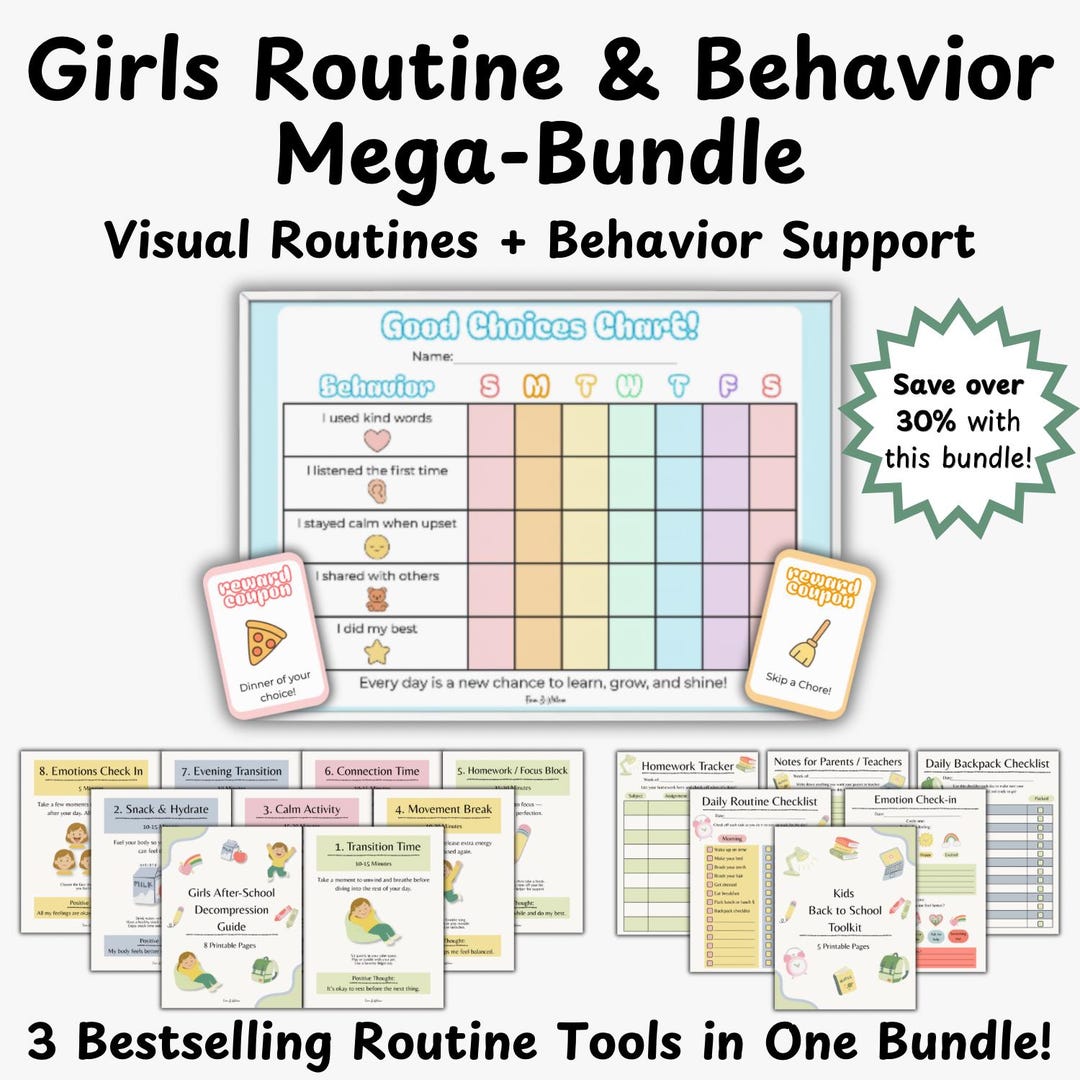 Missed Routine Behavior Girls Routine & Behavior Mega Bundle | Kids Behavior Chart, Back to ...