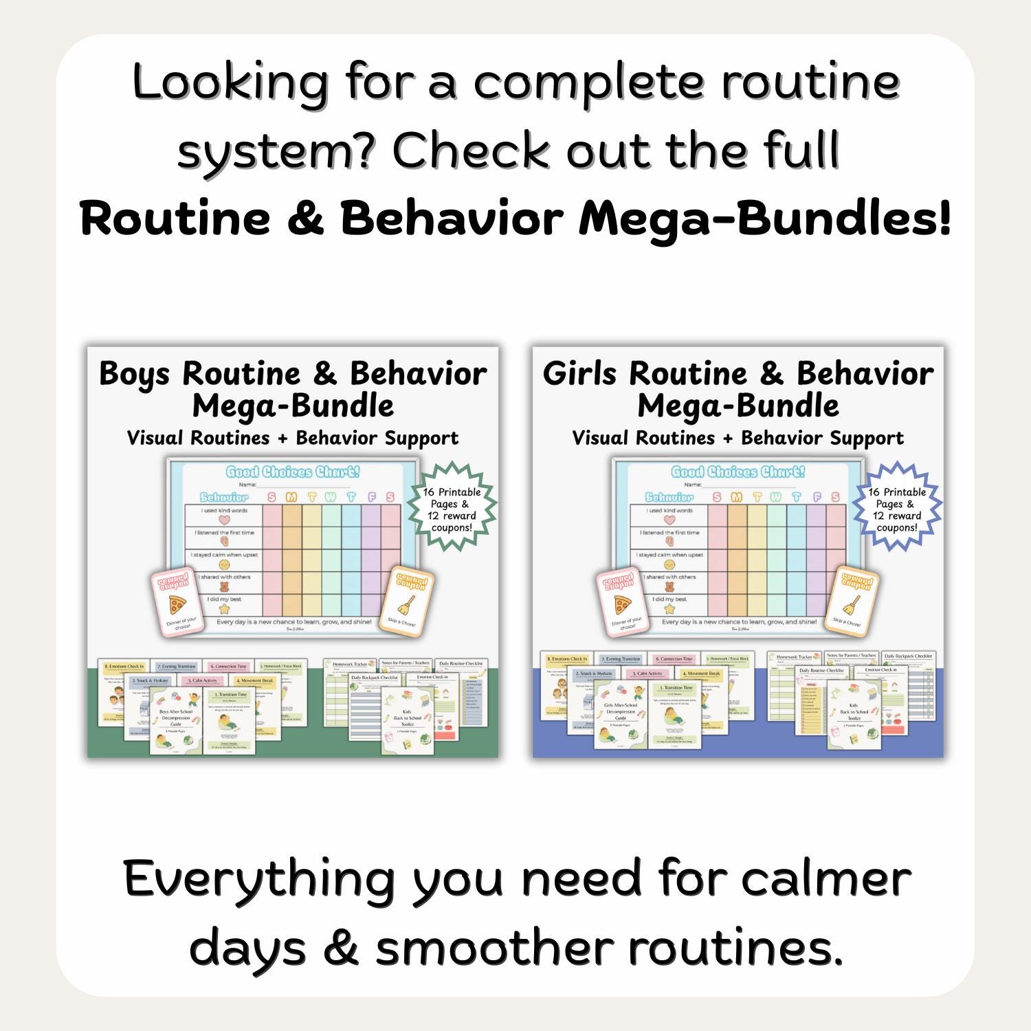 Kids Behavior Chart System | SEL Visual Routine With 12 Reward Coupons ...