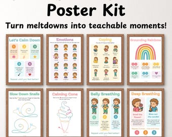 Kit de pôsteres para o Cantinho da Calma da Educação Gentil | 8 recursos visuais para regulação socioemocional de crianças | Quadro de sentimentos e estratégias de enfrentamento para imprimir