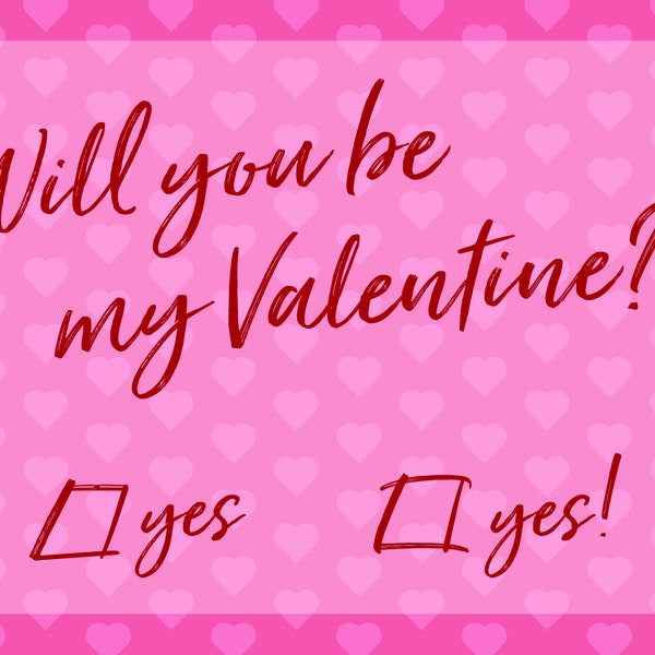 Will You Be My Valentine? Check Yes or Yes - Instant Download Printable 5x7 postcard/greeting card