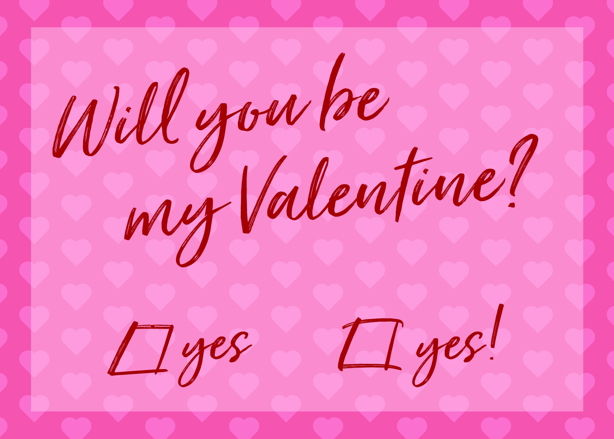 will you be my valentine? check yes or yes - instant download