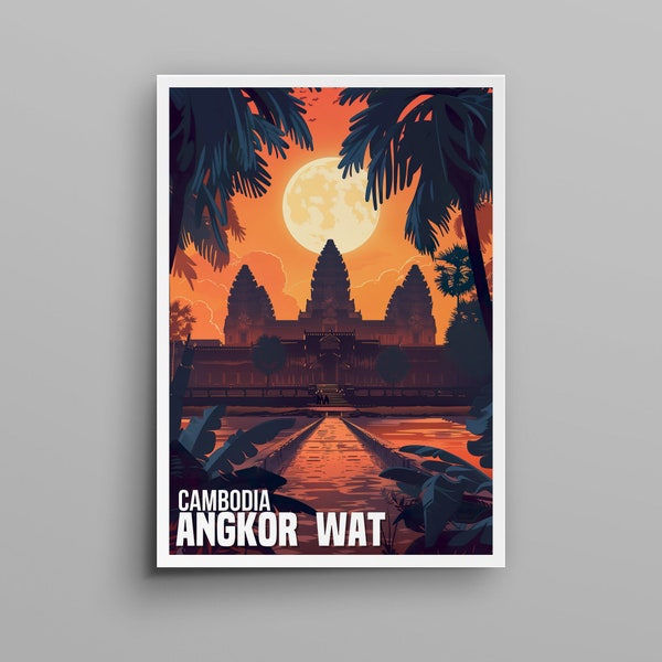Angkor Wat Cambodia Digital Print|Majestic Cambodian Landmarks Poster-Angkor Wat Temple Reap Travel Souvenir Khmer Landmarks Architecture