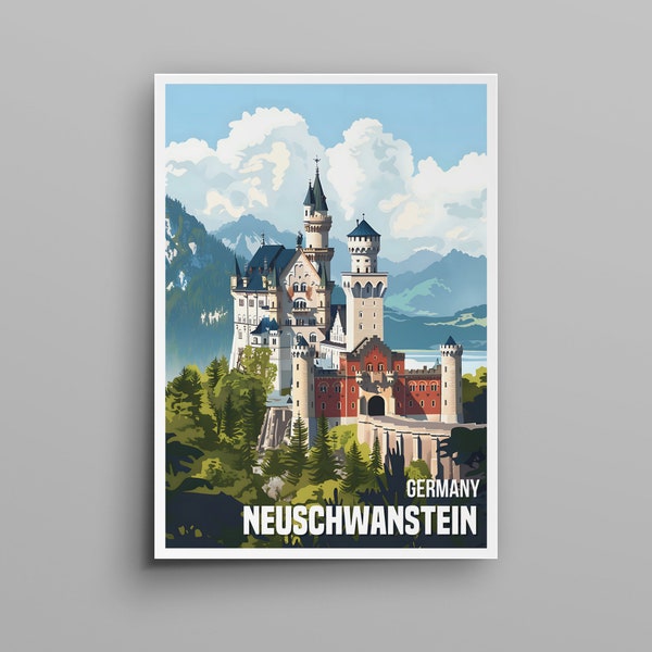 Neuschwanstein Germany Digital Print | Iconic German Landmarks Poster - Fairytale Castle Travel Souvenir Germany Landmarks Architecture