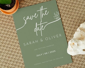 Save the Date Sage Green Wedding Invite, Instant Digital Download, Printable Engagement Template for Wedding Gift