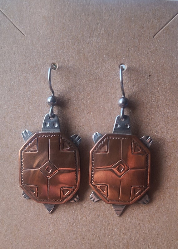 Copper & Silver Metal Turtle Earrings