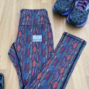 FOIL ART FEATHERS Sports Fitness Leggings Suitable for Yoga, Running, Gym, Canicross, Bikejoring, Dance, Aerobics, Hiking, Exercise