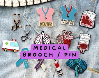 Medical Pins / Brooch / For Doctor, Nurse, Dentist, Stethoscope, Enamel Pins Hear, Badge, Pin Jewelry -for backpack, denim jean jacket, hat