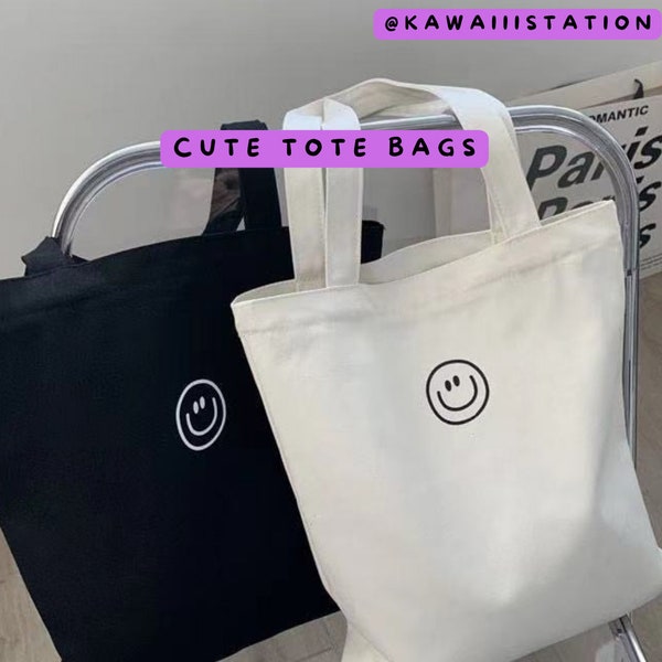 Tote Bag Smiley - Canvas Shoulder Bag - Minimalistic - Ladies Casual Handbag - Tote Bag Reusable Large Cotton-Tote bag
