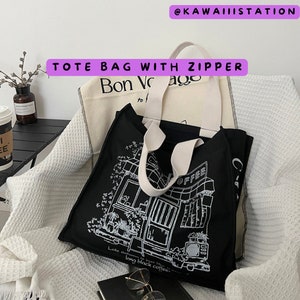 Tote Bag with Zipper - Canvas Shoulder Bag - Minimalist with Zipper - Ladies Casual Handbag - Tote Bag Reusable Large Cotton - Women tote