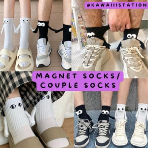 Magnetic Socks Hands Black White - Cartoon Eyes Couples Socks - Couple Socks - Fun Toe Socks - Matching Socks - Sox Couple - Gifts for him