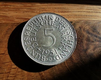 Historische Münze 1951 / J - 5 Deutsche Mark, Bundesrepublik Deutschland, Münze Silber, Motiv Adler