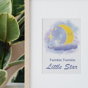 Twinkle Twinkle Little Star, Sleepy Moon Behind Cloud, Wall Art, Kids Art, Nursery Art, Digital Download, JPG