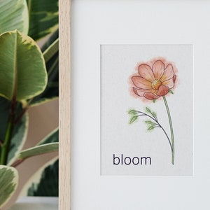 Bloom, Watercolor and Linework Flower, Wall Art, Minimal Art, Digital Download, JPG