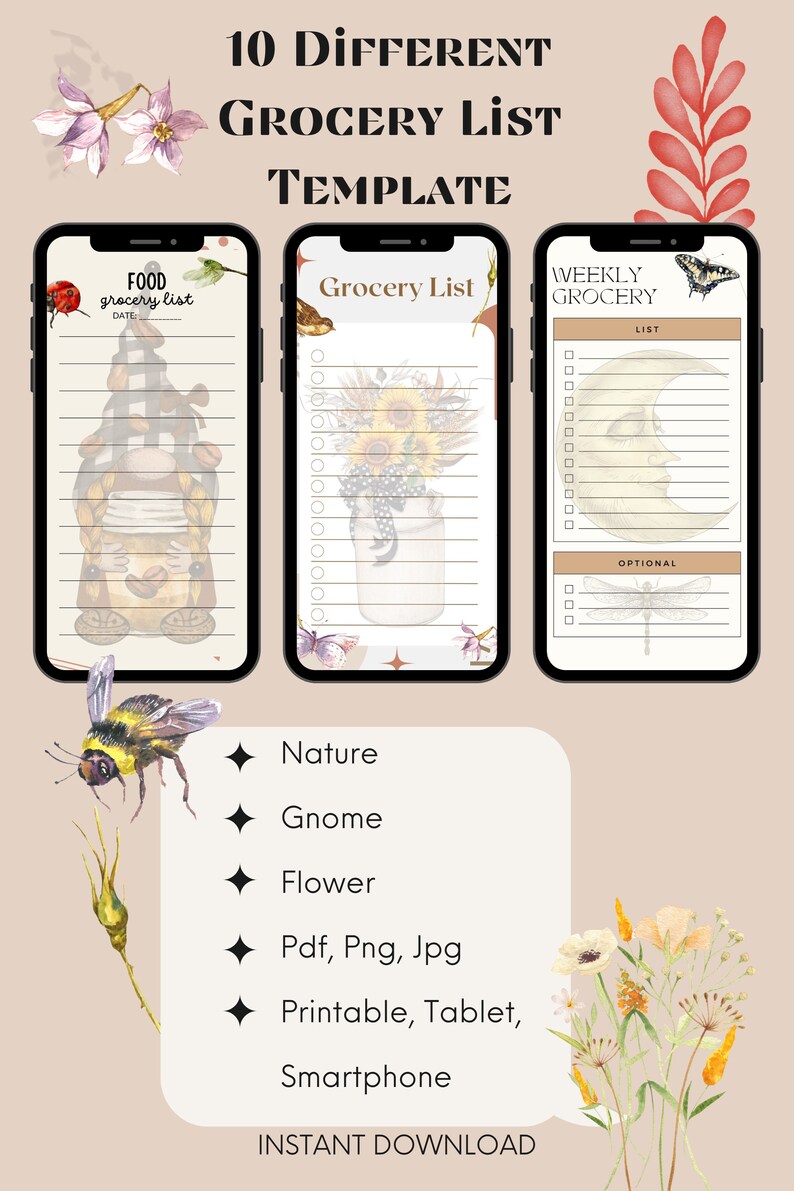 Grocery List Printable Template Tablet Smartphone Ipad Pdf - Etsy