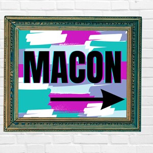 Macon City-konstverk i rosa och akvamarinblått