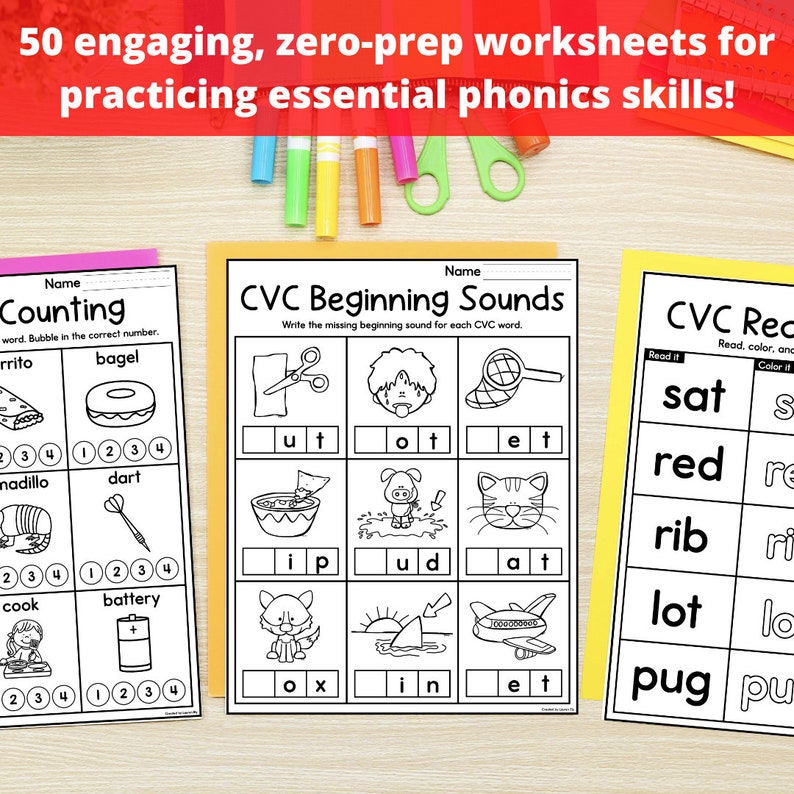Phonics Worksheets Kindergarten Phonics Printables Etsy
