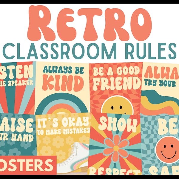 Retro Classroom Posters - Classroom Rules Poster Set