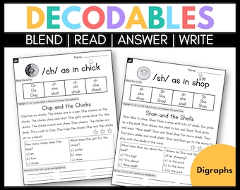 May include: A printable worksheet for teaching children about the digraphs 'ch' and 'sh'. The worksheet features a chick and a shop, with words that include the digraphs. The worksheet also includes a short story about a chick and a shop.