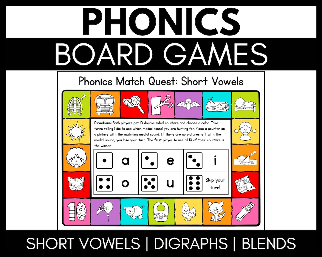 Phonics Board Games for Kindergarten 1st Grade Literacy Centers Science