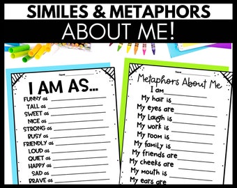 Similes and Metaphors About Me - Figurative Language Worksheets