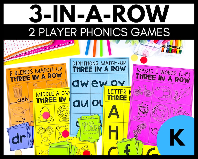 Phonics Games for Kindergarten Literacy Centers 3 in a Row Games Etsy