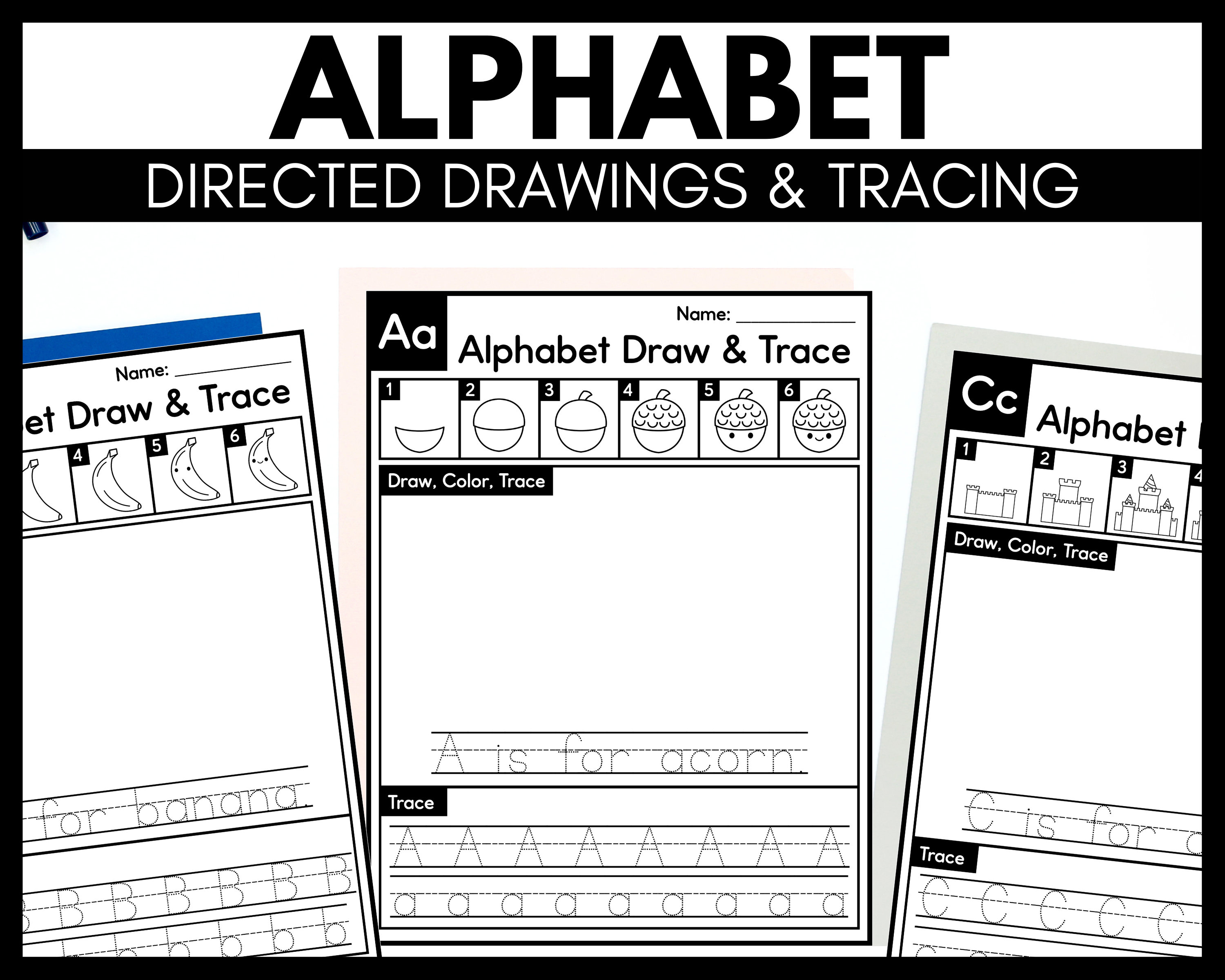 Alphabet Directed Drawing and Tracing Worksheets Etsy
