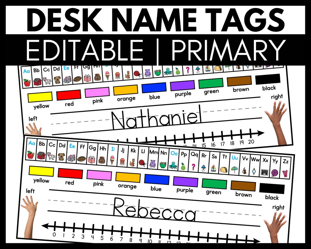 Name Tags for Student Desk Editable Name Plates for Primary Student