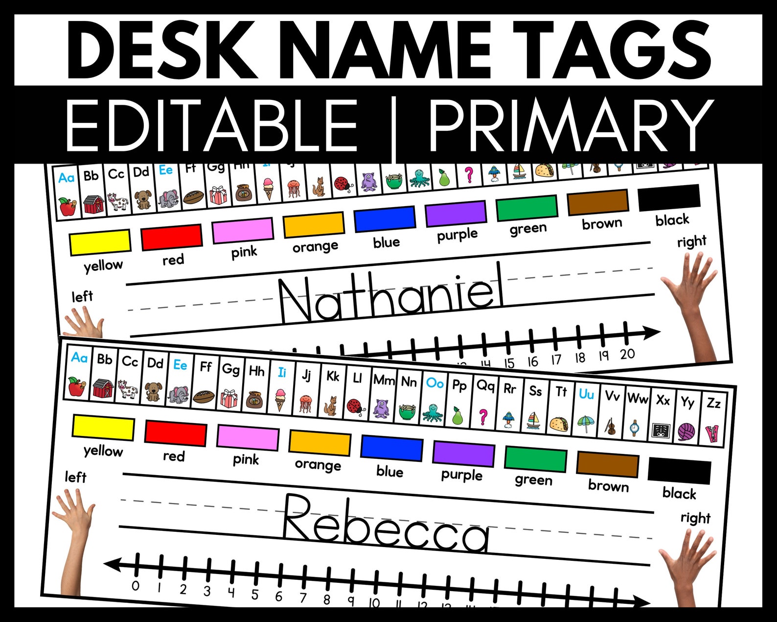 Name Tags for Student Desk Editable Name Plates for Primary Student