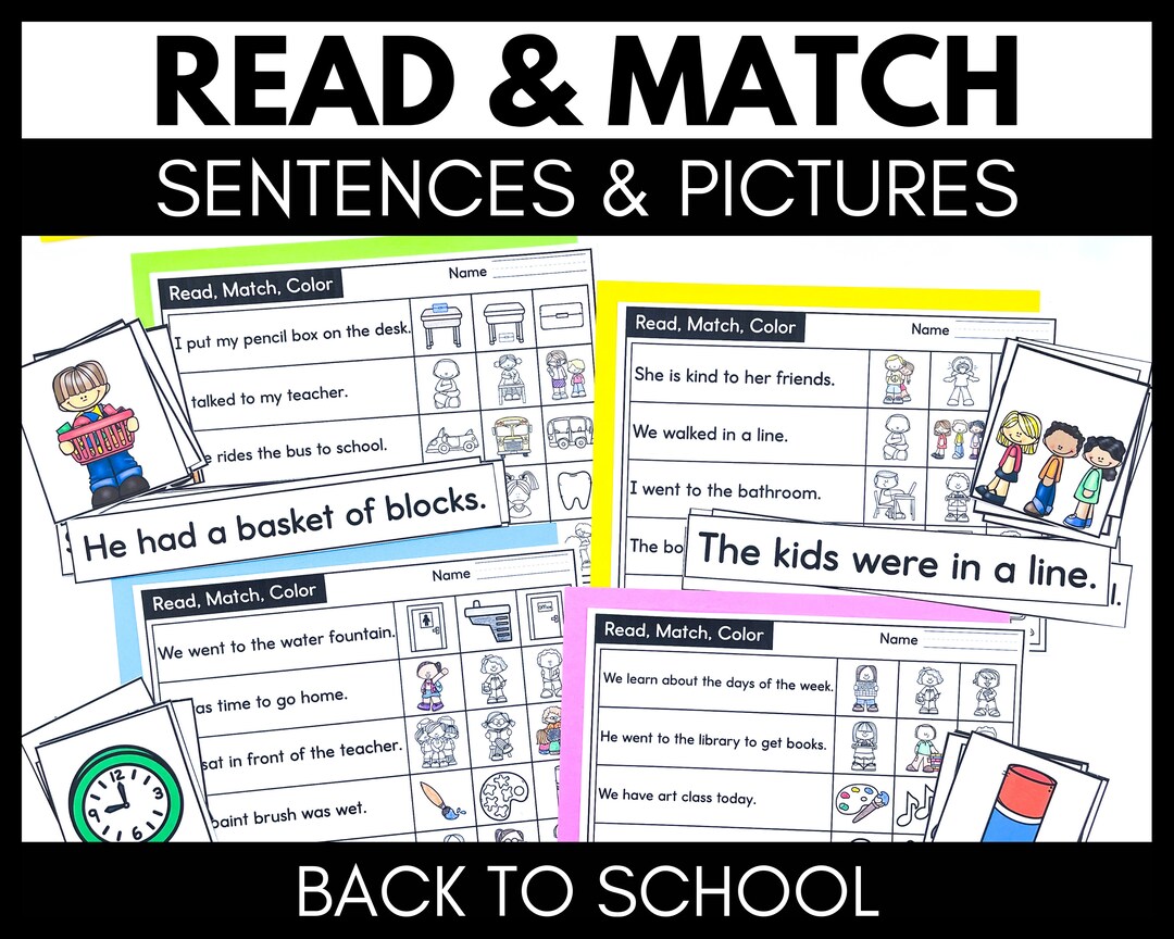 Back to School Kindergarten Reading Comprehension - Sentence & Picture ...