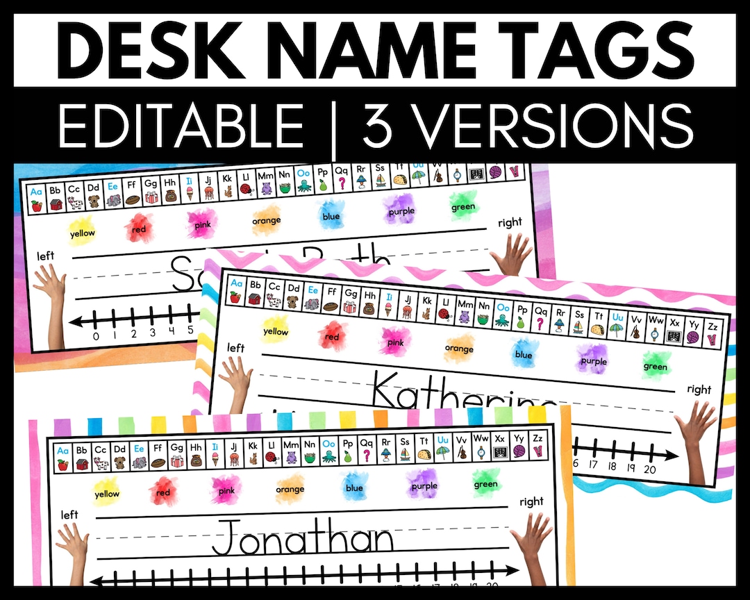 Name Tags for Student Desk Editable Name Plates for Primary Student