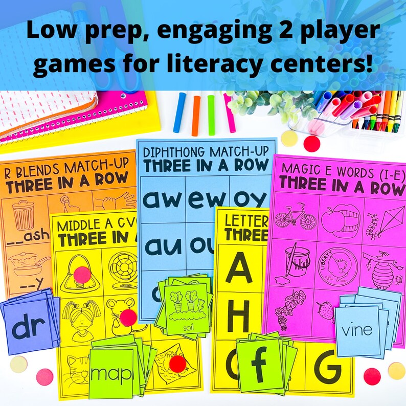 Phonics Games for Kindergarten Literacy Centers 3 in a Row Games Etsy