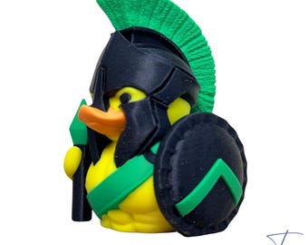 Green Gladiator/Spartan Duck – Spartan Helmet Duck, 3D Printed Hard Plastic, Multiple Colors (Red, Orange, Purple, Green and Gold)