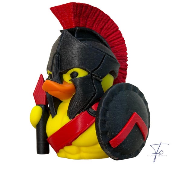 Red Gladiator /// Spartan Jeep Duck – Spartan Helmet Duck, 3D Printed Hard Plastic, Multiple Colors (Red, Orange, Purple, Green and Gold)