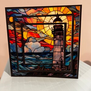 Biglietto Faro 3D in vetro colorato Biglietto fatto a mano Biglietto di auguri Amicizia Tutte le occasioni