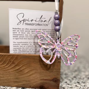 Vlinderornament autobedel Spirituele transformatie Vriend cadeau voor haar Verhaalkaart Herdenkingsornament Friendship Sisterhood tasbedel