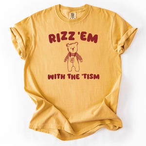 Funny Shirt, Rizz Em Bear T-Shirt, Funny Autism Graphic Tee for Women, Meme Shirt
