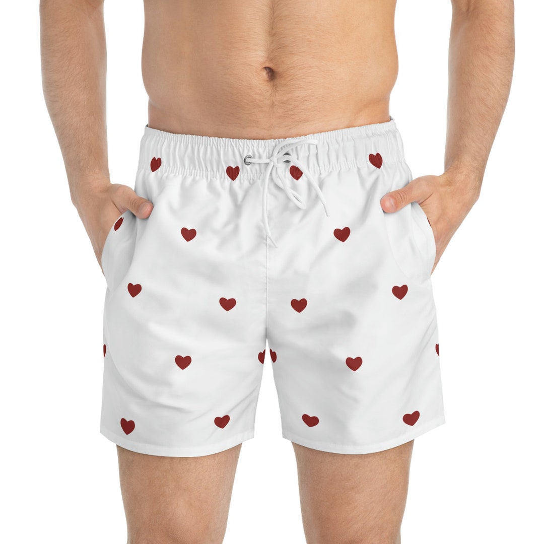 Heart Design Trunks Hearts Swim Trunks | Red Hearts Aesthetic | Red Hearts on White | Heart ...