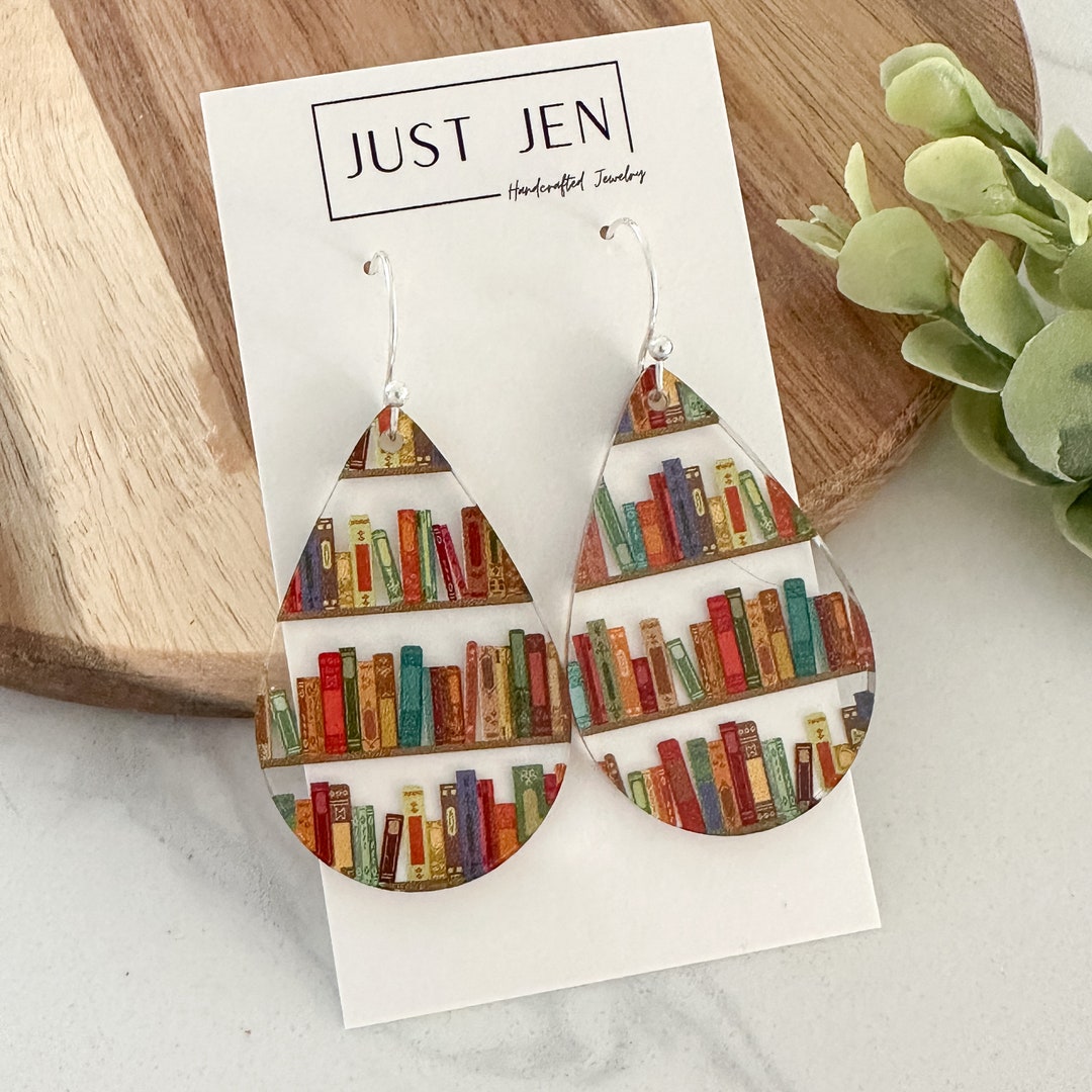NEWEI Acrylic Book Stack Earrings - Retro Vintage Dangle Jewelry For Book Lovers & Teachers - View #5