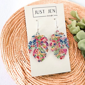 Mexican Floral Earrings // Monstera Leaf // Transparent Acrylic // Colorful Statement Earrings // Mother’s Day Gift bild 2